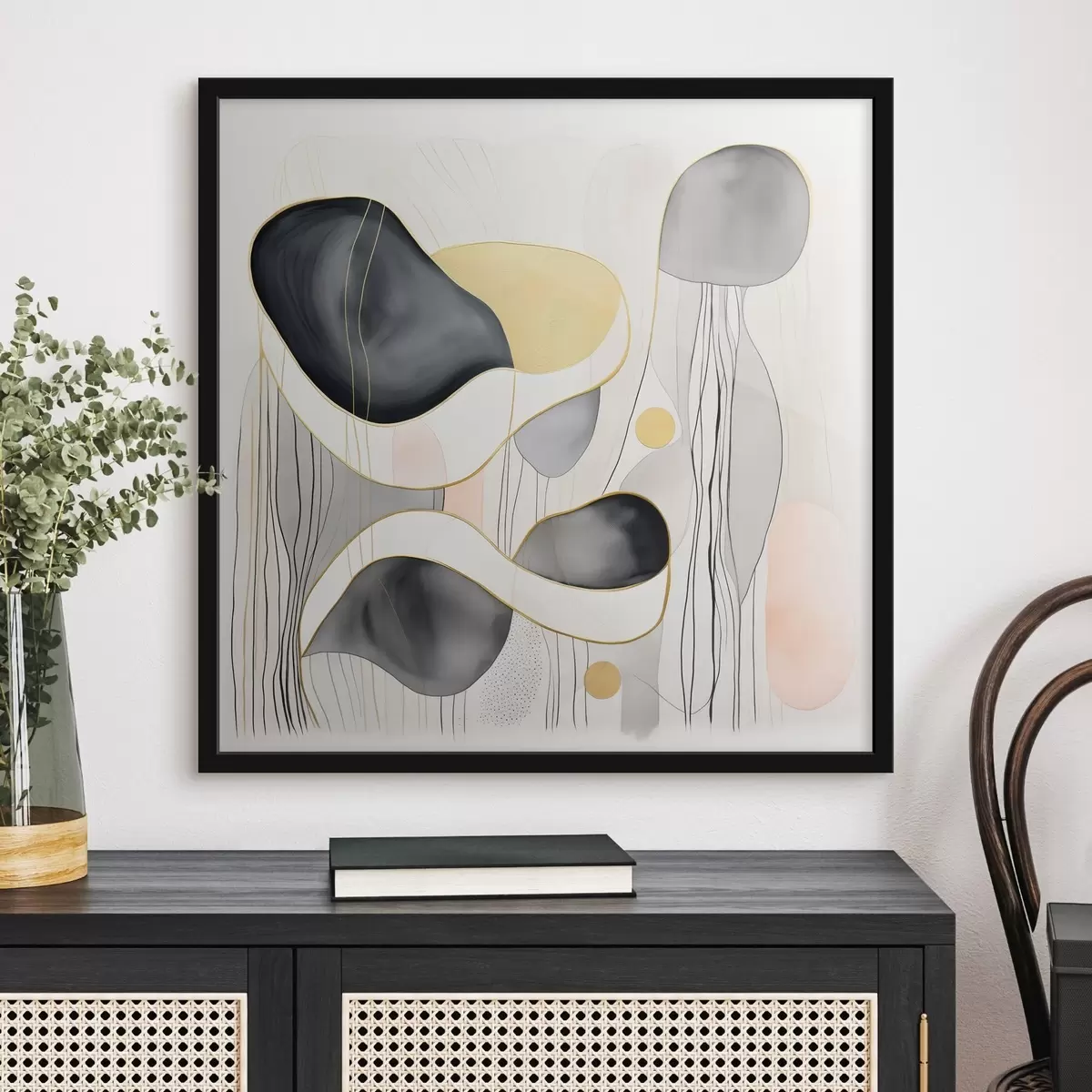 Poster Neutrale Zusammensetzung, graue und sandfarbene Flecken im modernen Stil f46334