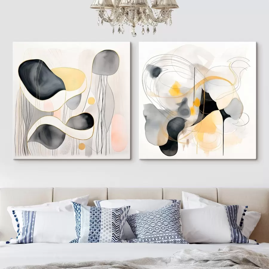 Wandbilder Monochrom und gelbe Akzente im abstrakten Stil m00905