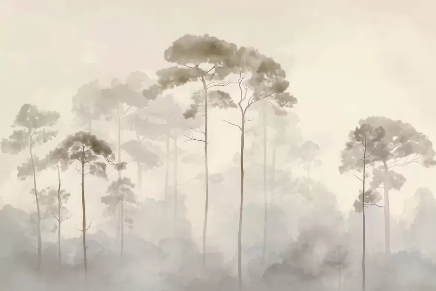 Fototapete Leichte Silhouetten von Kiefern im Aquarellstil w04634