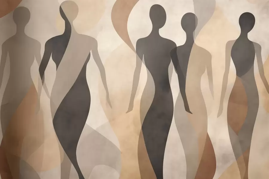 Fototapete Silhouetten und sanfte Wellen in warmen Beige-Grau-Tönen w04787