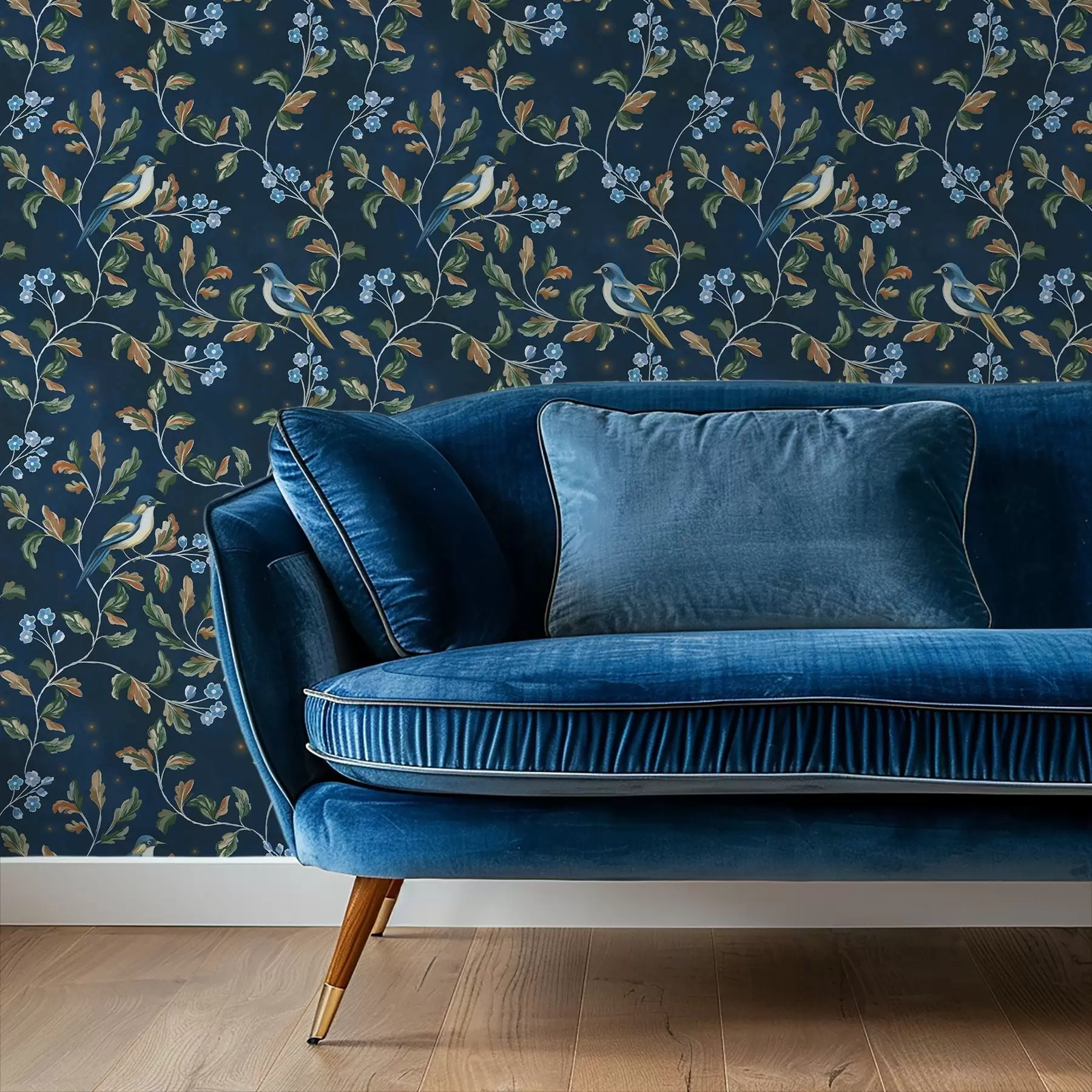 Fototapete Titten auf Ästen, nachtblauer Hintergrund mit Funken a00858