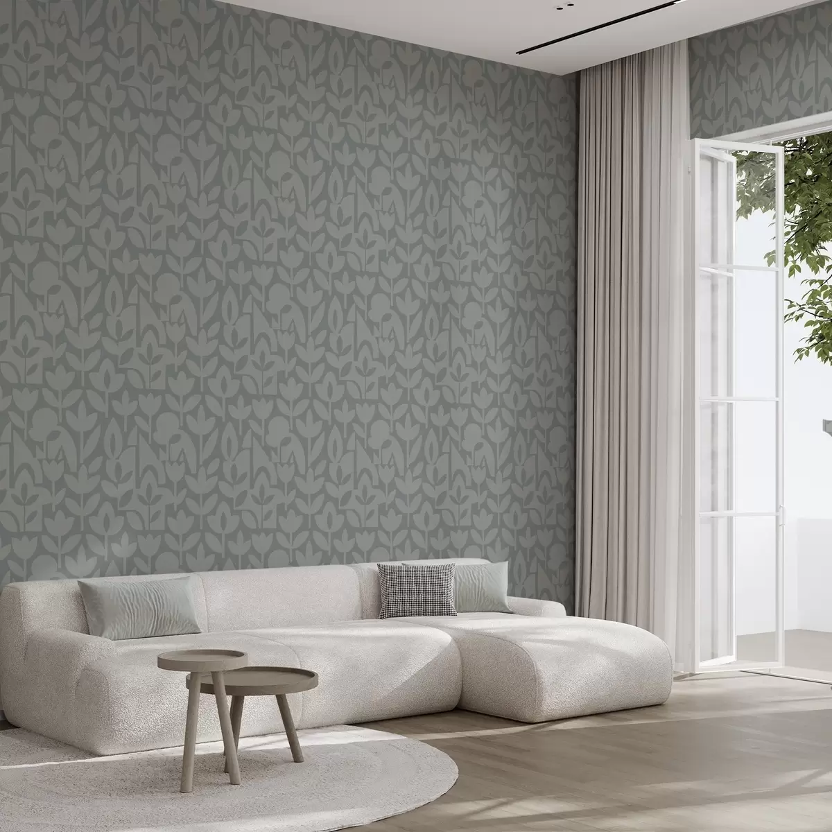 Tapete Geometrische Blumensilhouetten in Schieferblau a00875