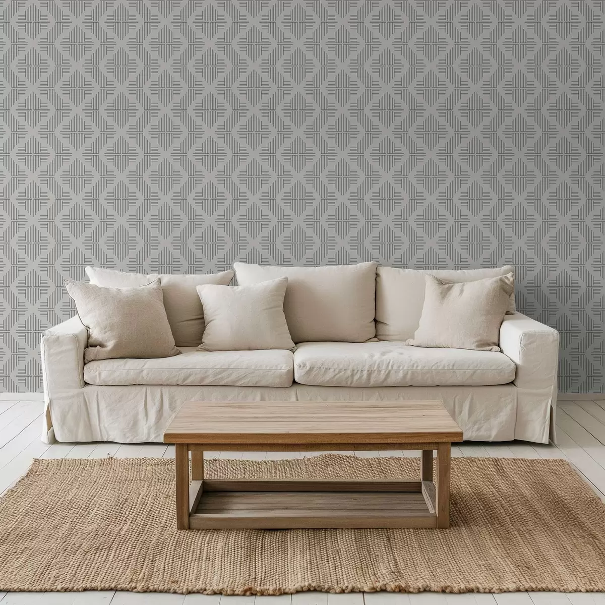 Tapete Schieferlinien, die auf hellgrauem Untergrund stufenförmige Quadrate bilden a00909