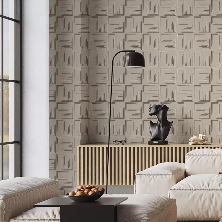 Fototapete Große Kakao-Eckquadrate mit unterschiedlichen Linienfüllungen, sandfarben a00913