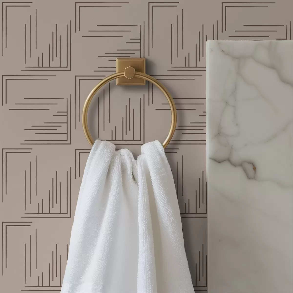 Tapete Große Kakao-Eckquadrate mit unterschiedlichen Linienfüllungen, sandfarben a00913