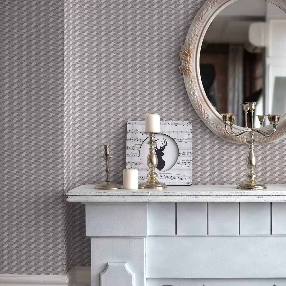 Tapete Mauvefarbene modulare Fliesen mit verbundenen Halbkreisen a00915