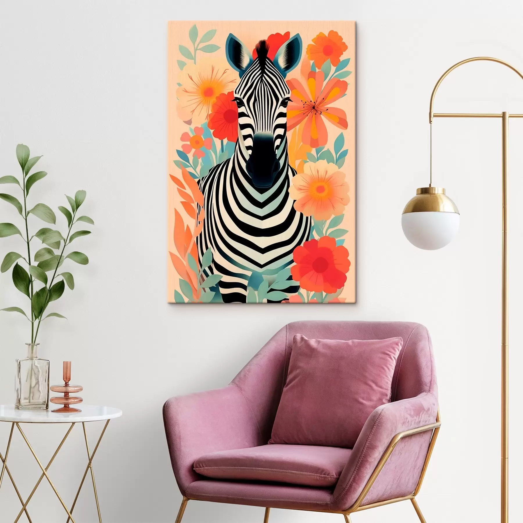 Wandbilder Zebra zwischen Blumen s46457