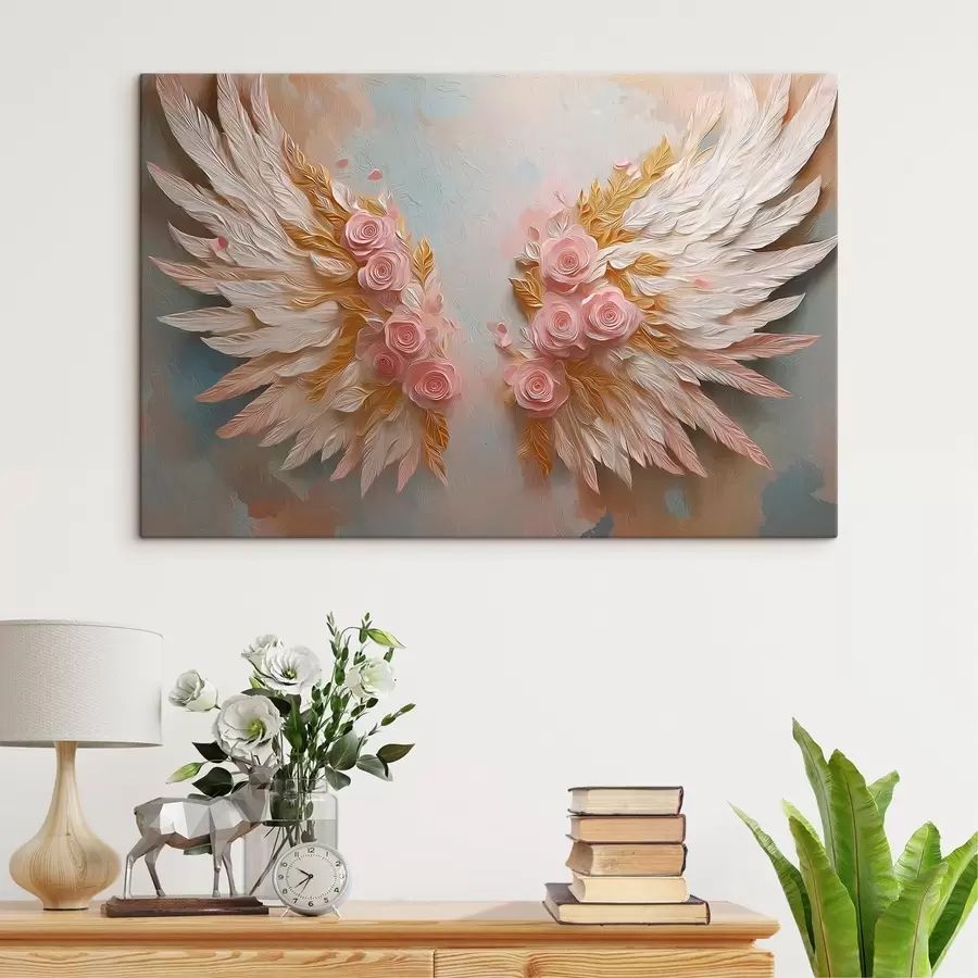 Wandbilder Flügel in den Farben Gelb und Rosa s46551