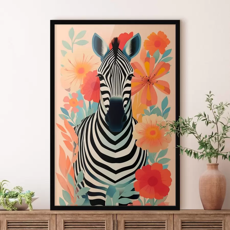 Fototapete Zebra zwischen Blumen f46457