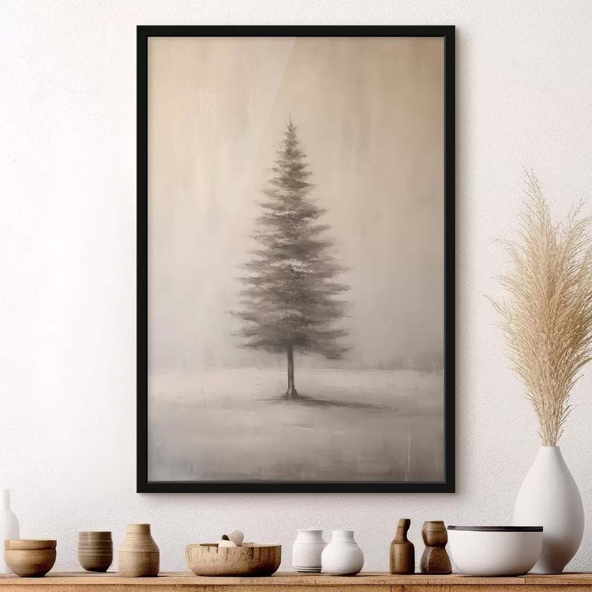 Poster Monochrome Tanne. Minimalistische Winterlandschaft f46465