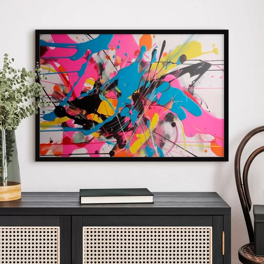 Fototapete Leuchtender Farbspritzer. Tropfender abstrakter Stil f46478