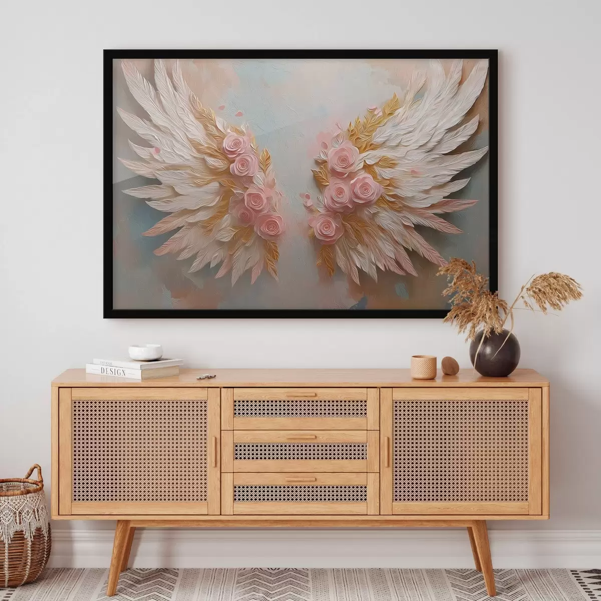 Poster Flügel in den Farben Gelb und Rosa f46551