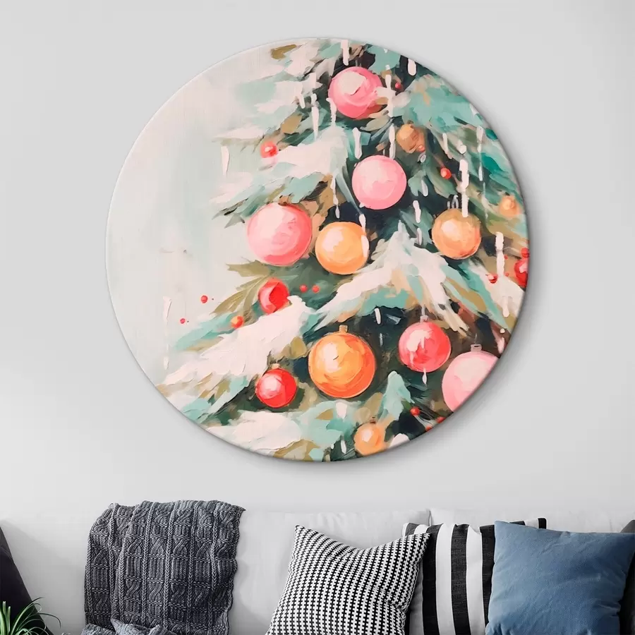 Wandbilder Weihnachtsbaum mit Schnee und rosa Kugeln r46480