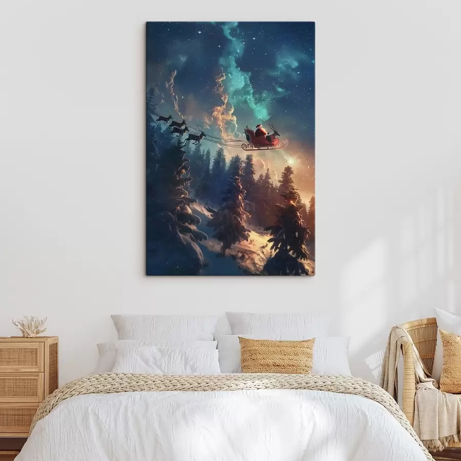 Wandbilder Weihnachtsmann auf Rentier s46602