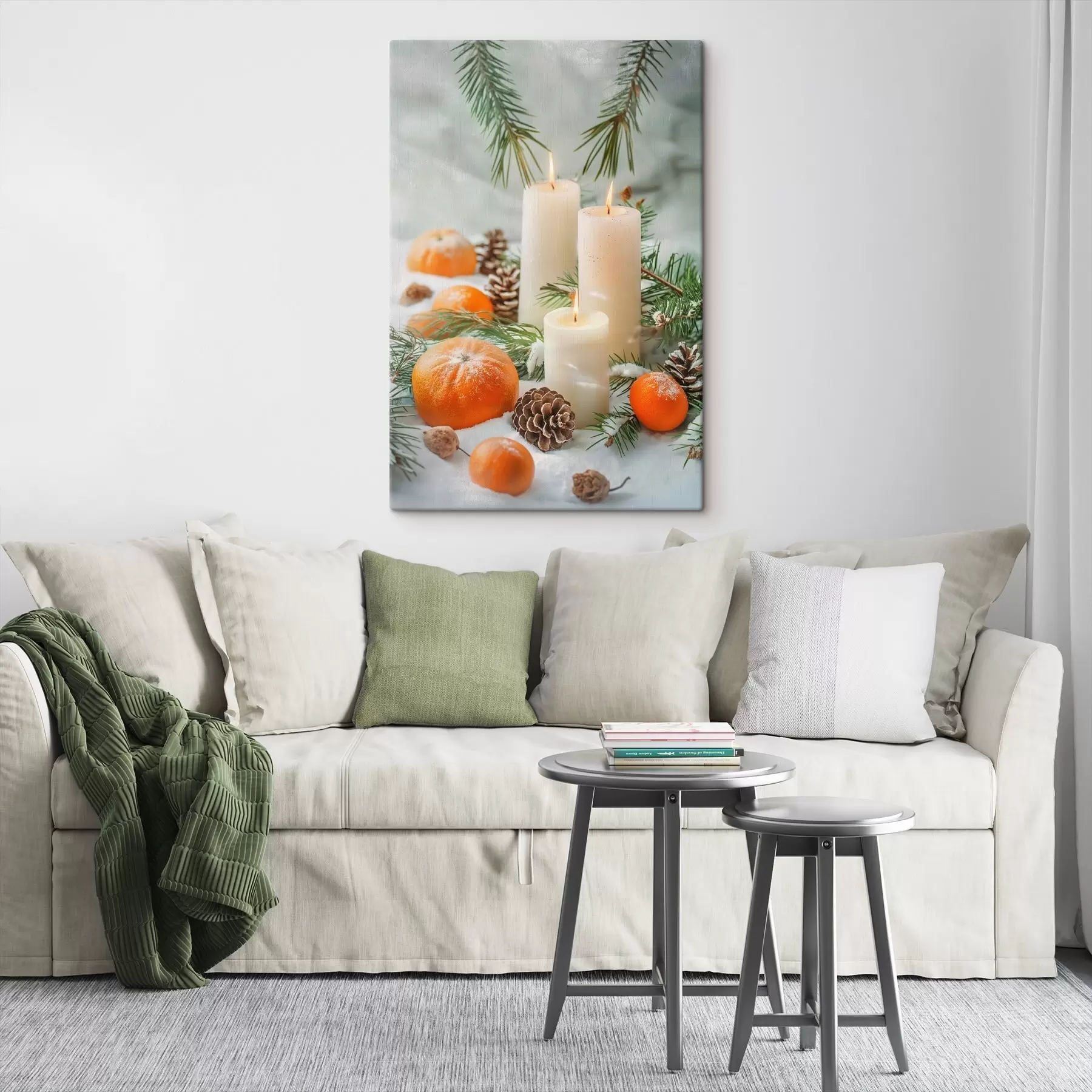 Wandbilder Kerzen, Mandarinen und Tannenzapfen s46615