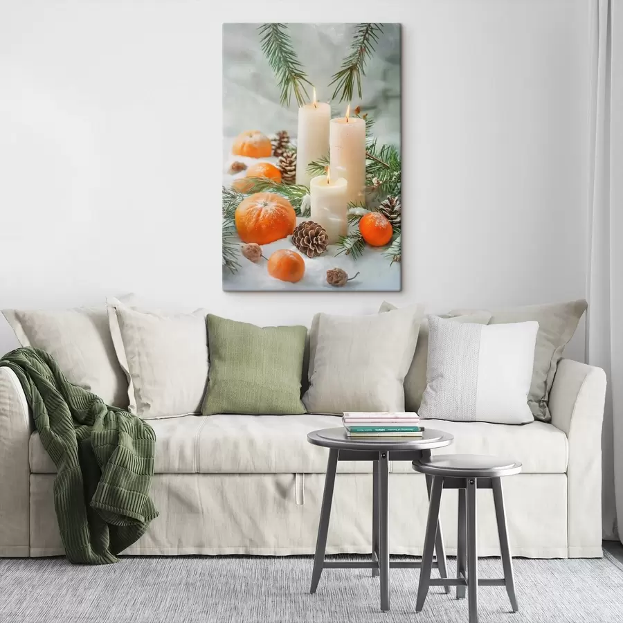 Wandbilder Kerzen, Mandarinen und Tannenzapfen s46615