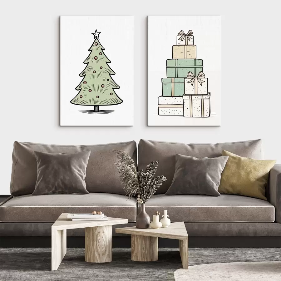 Wandbilder Weihnachtsbaum und Geschenke m00953