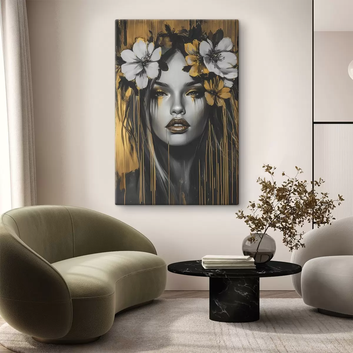 Wandbilder Abstraktes Porträt einer Frau mit Blumen s46454
