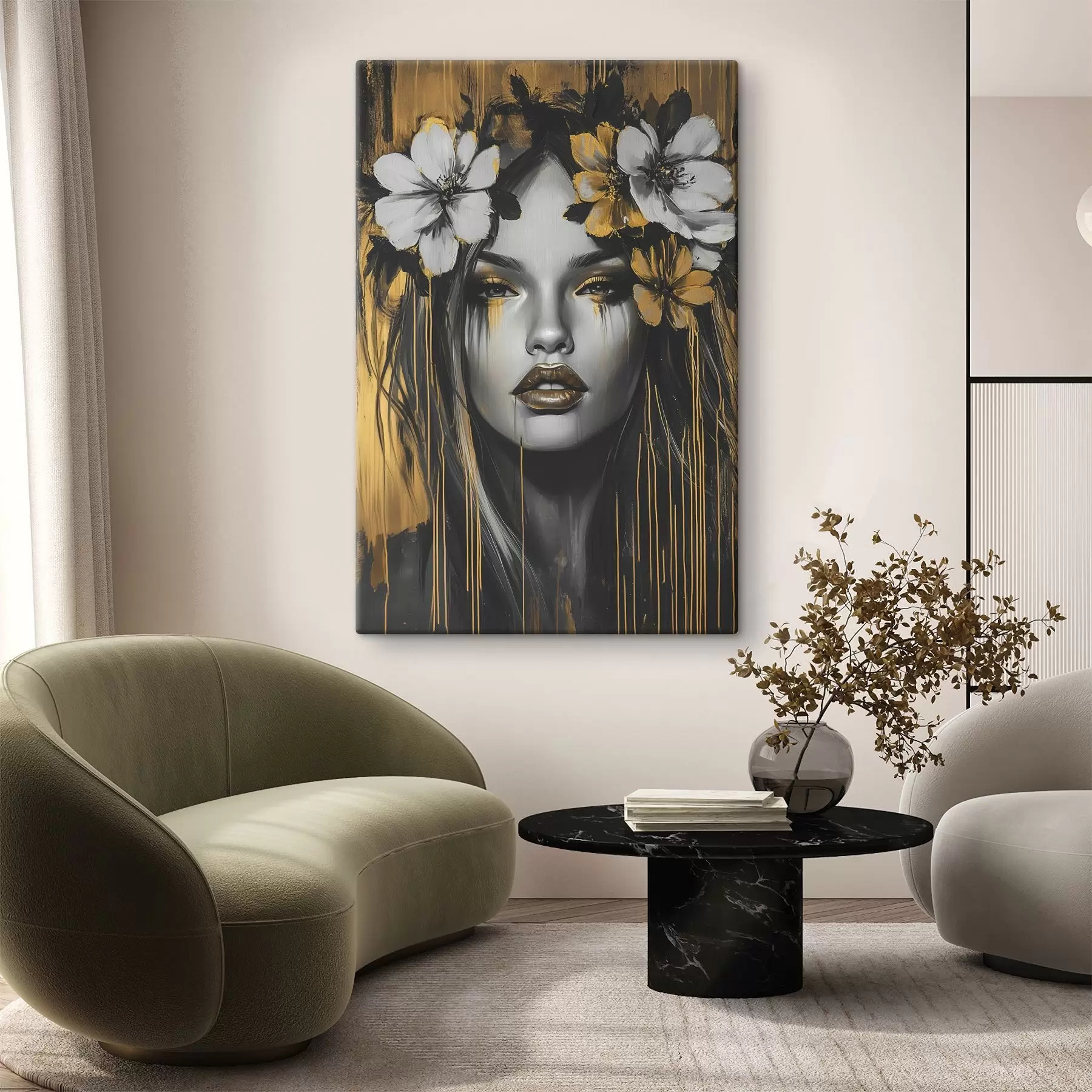 Wandbilder Abstraktes Porträt einer Frau mit Blumen s46454