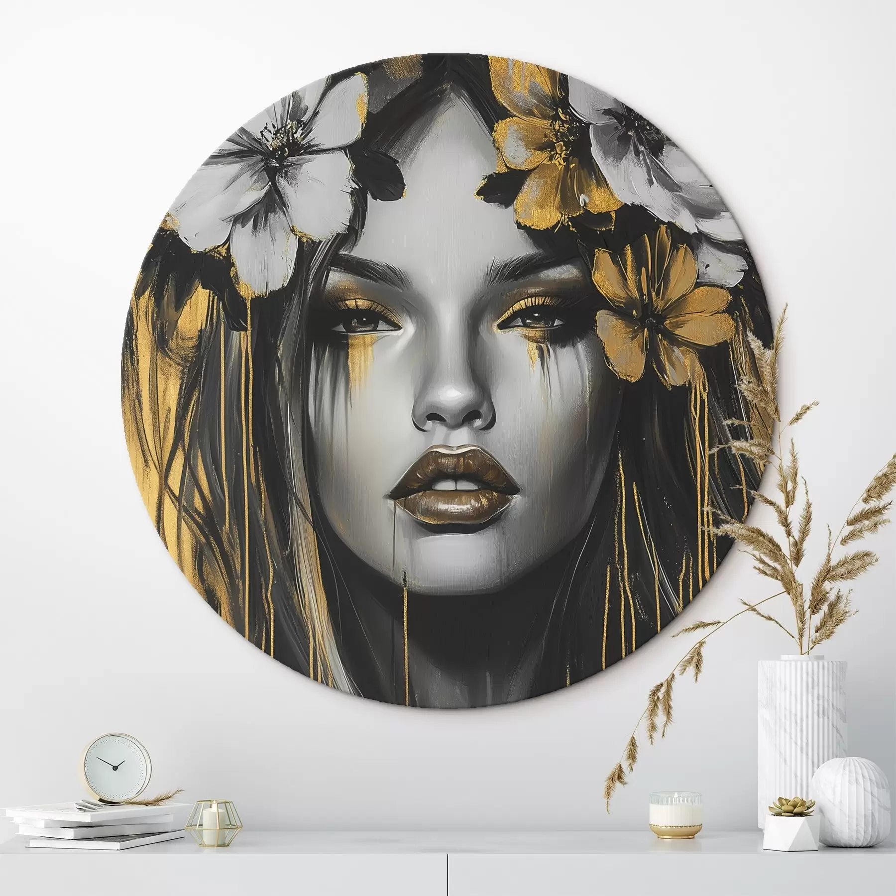 Wandbilder Abstraktes Porträt einer Frau mit Blumen r46454