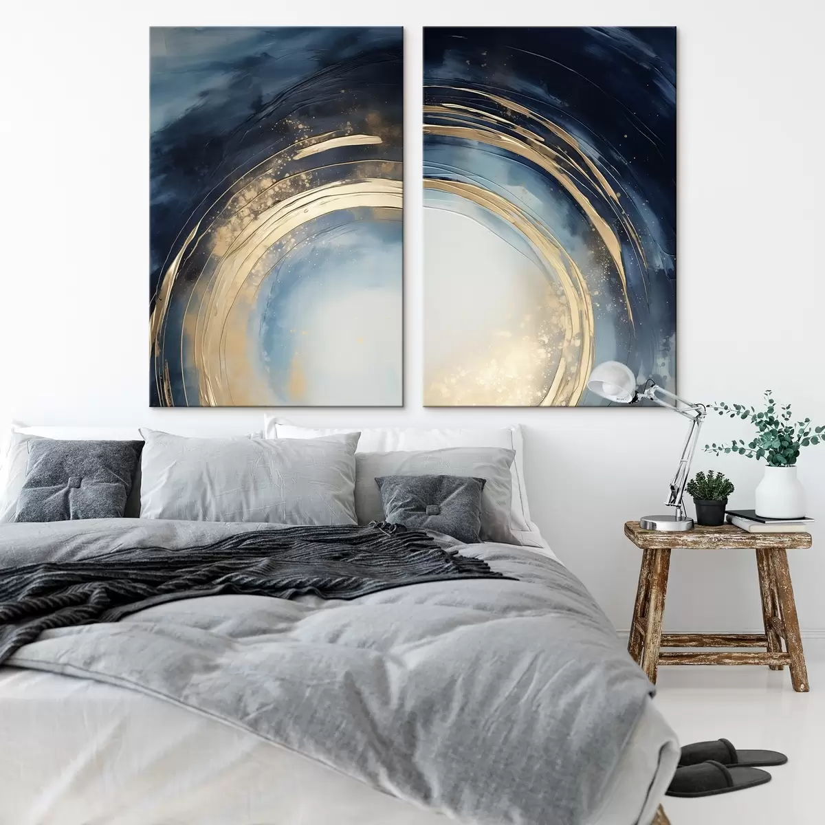 Wandbilder Mitternachtsblaues Rundstrichmuster mit metallischen Bögen m00969