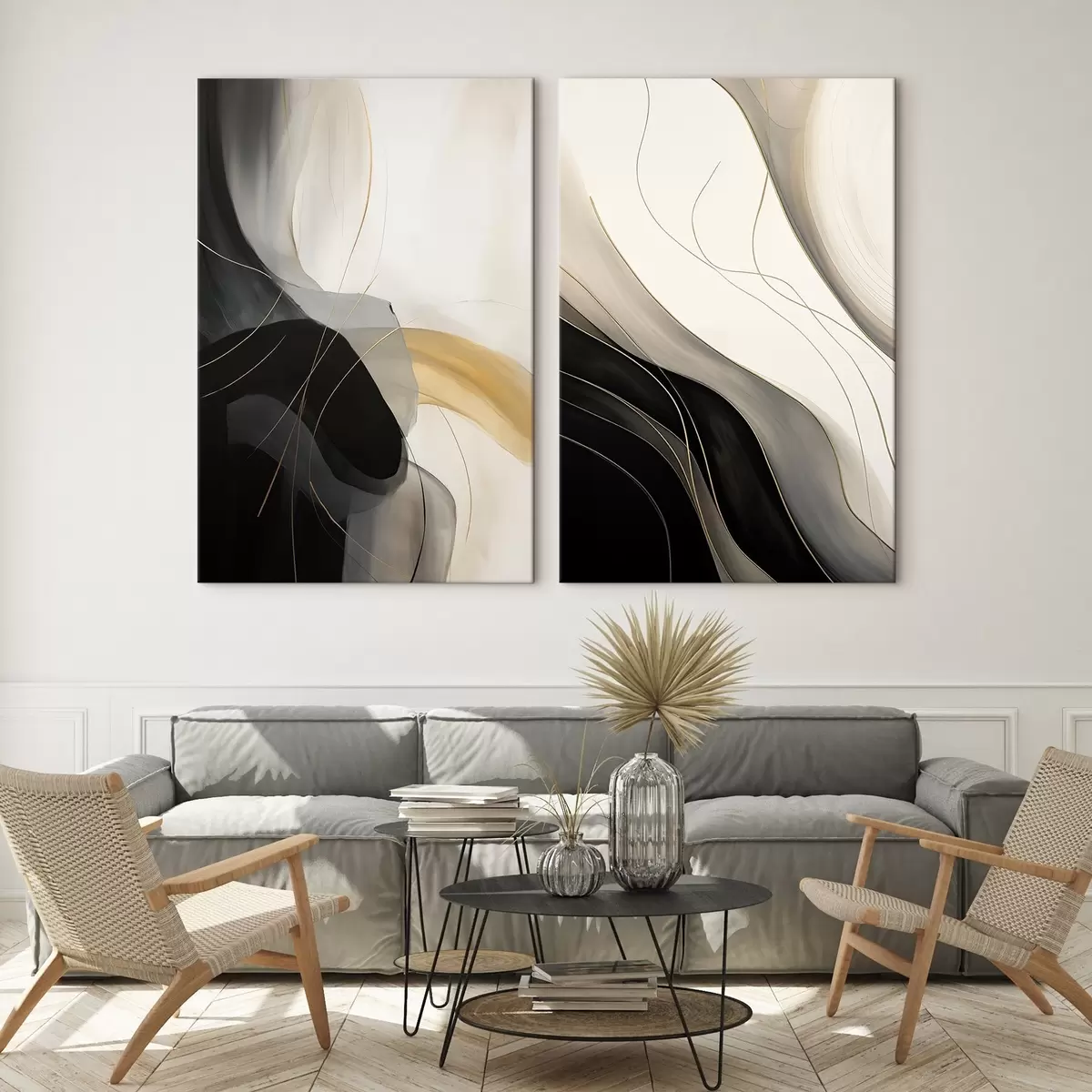 Wandbilder Monochrome Kurven mit feinen Metallfäden m00972