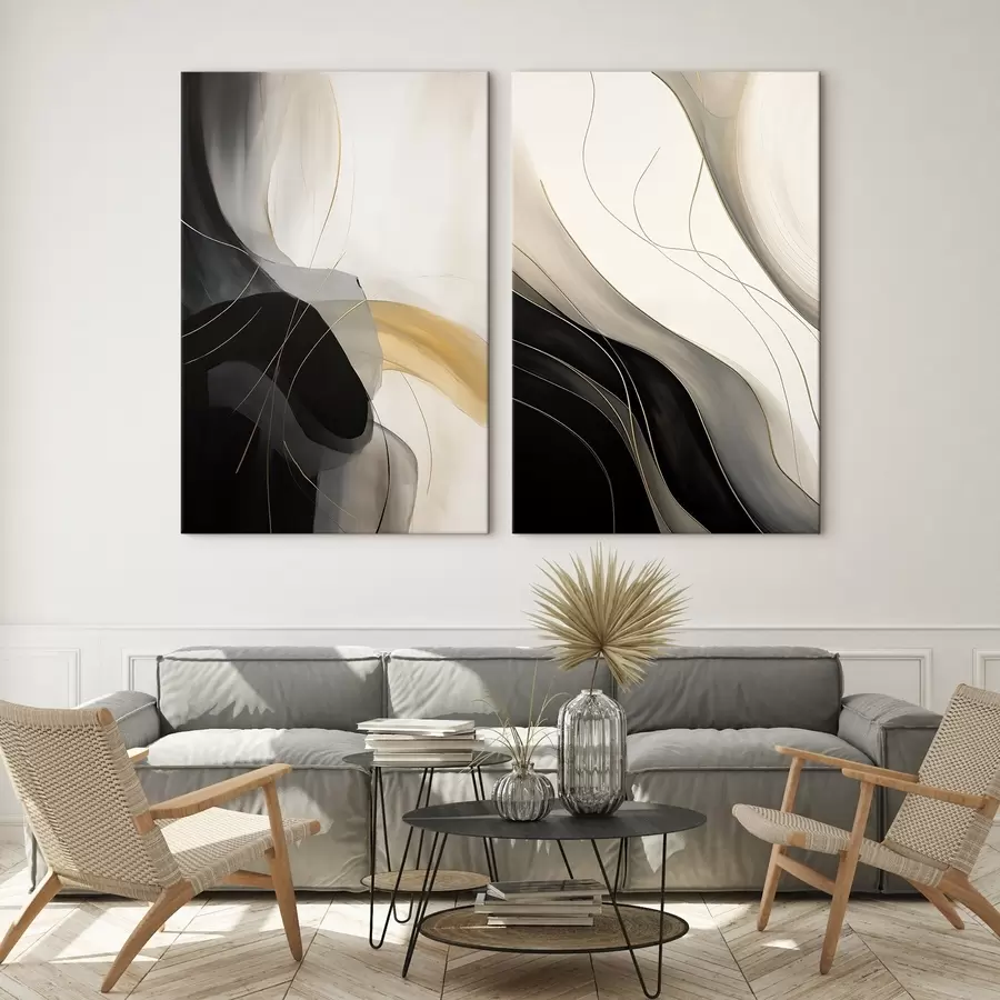 Wandbilder Monochrome Kurven mit feinen Metallfäden m00972