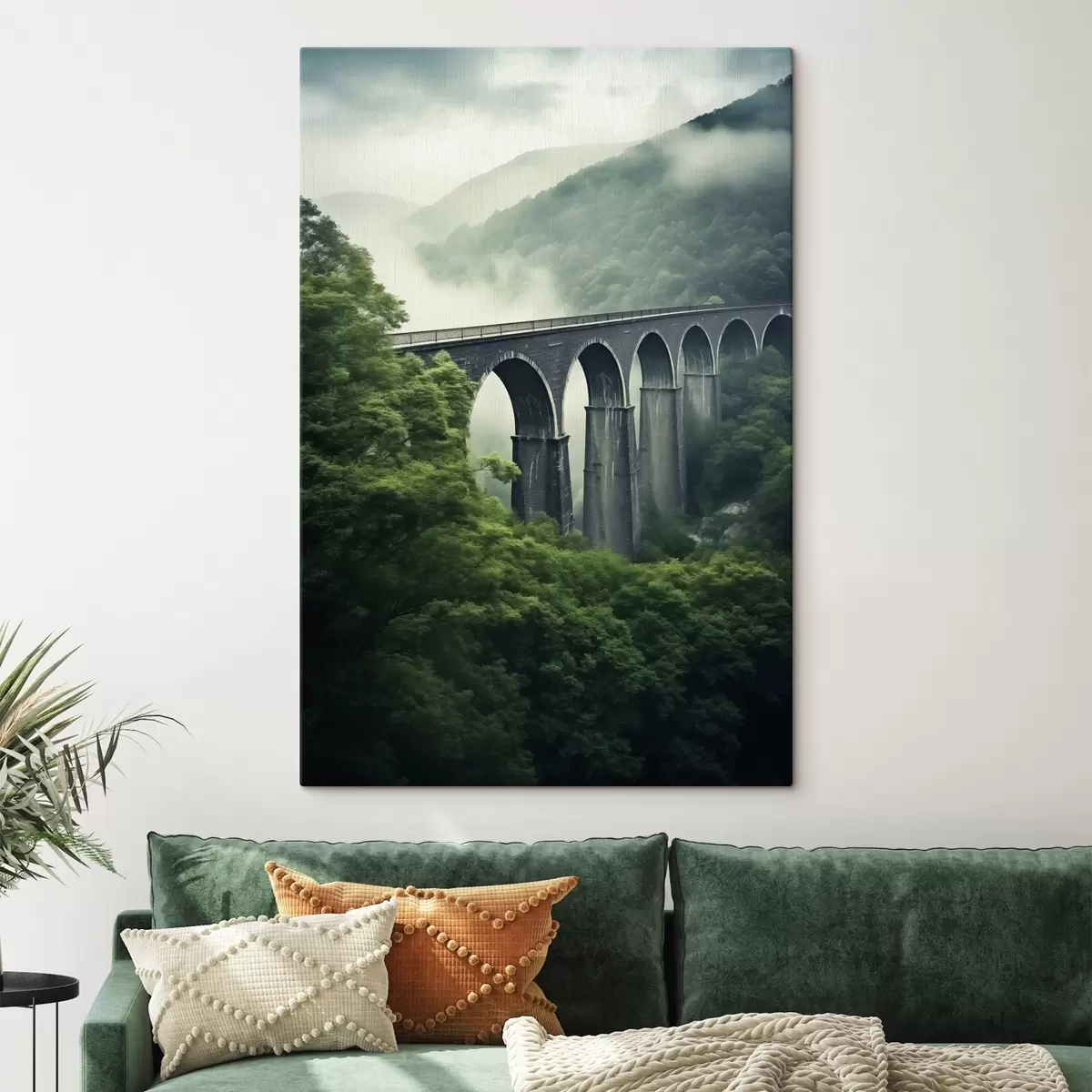 Wandbilder Steinviadukt über nebligem Waldtal s46483