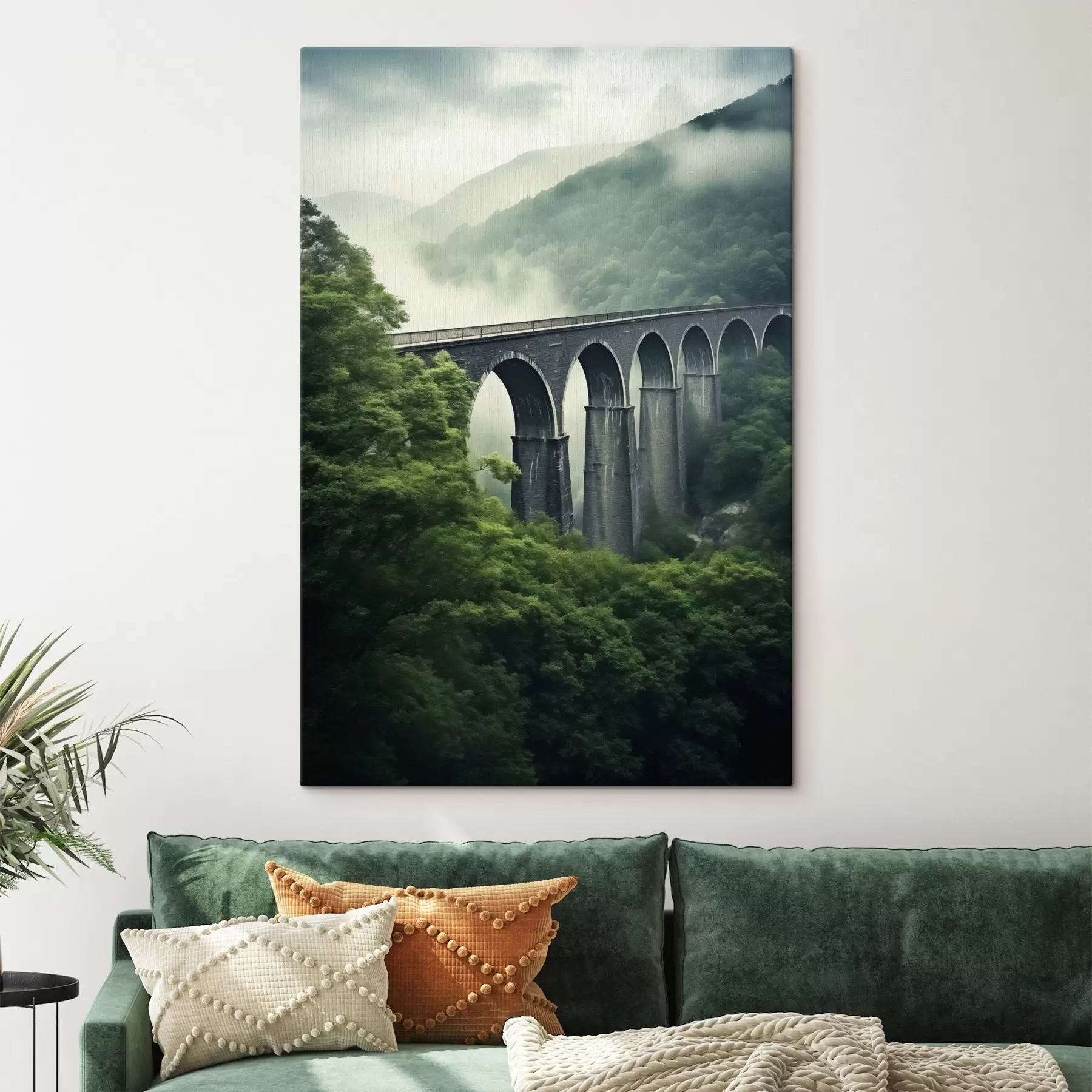 Wandbilder Steinviadukt über nebligem Waldtal s46483