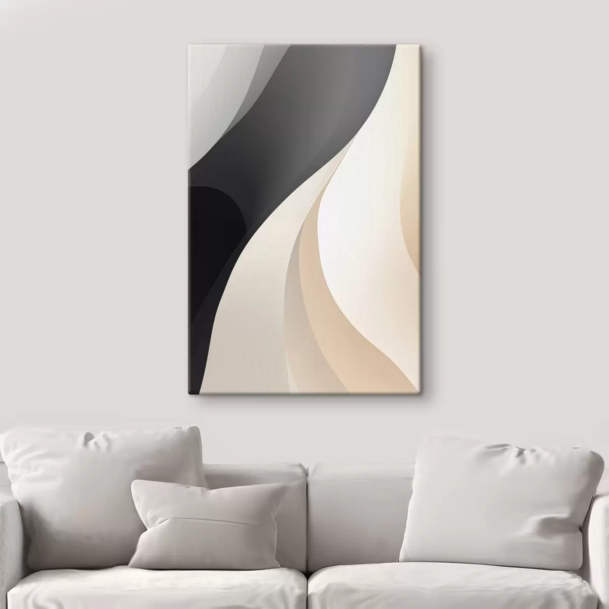 Wandbilder Elegante, sich überlappende Kurven in Anthrazit, Elfenbein und Sand s46493