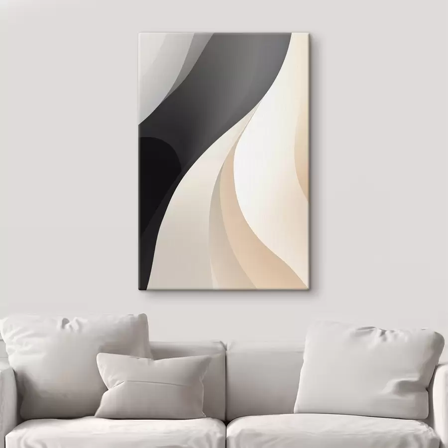 Wandbilder Elegante, sich überlappende Kurven in Anthrazit, Elfenbein und Sand s46493