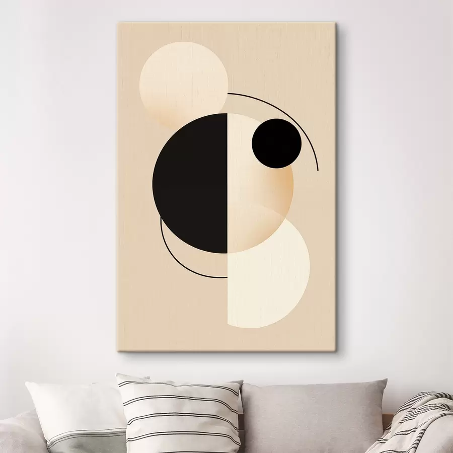 Wandbilder Grafische Kreise und Bögen in sanftem Beige und Schwarz s46497