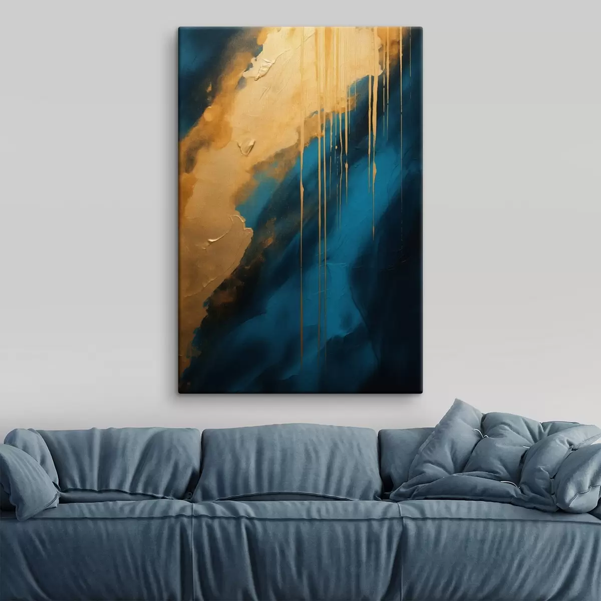 Wandbilder Teal und tiefblaues Abstraktes mit fließenden warmen Akzenten s46509