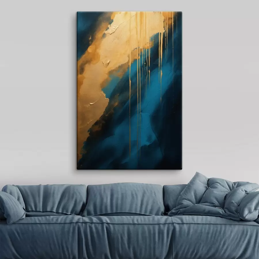 Wandbilder Teal und tiefblaues Abstraktes mit fließenden warmen Akzenten s46509