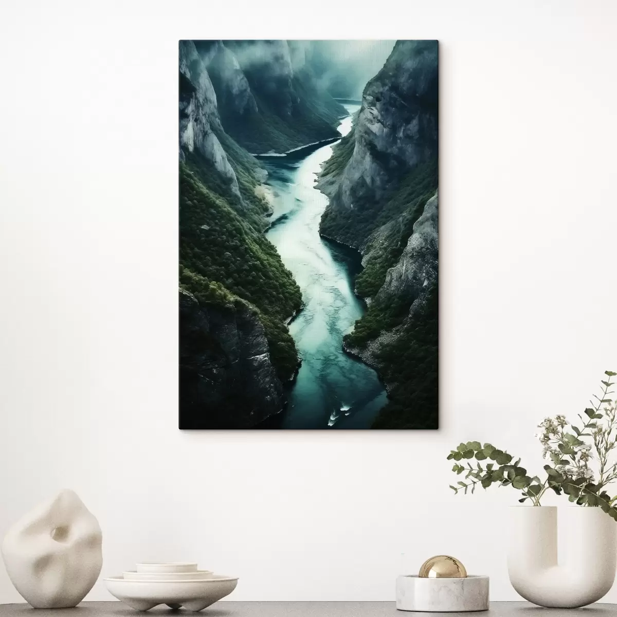 Wandbilder Enge Schlucht mit türkisfarbenem Wasserstrom von oben s46522