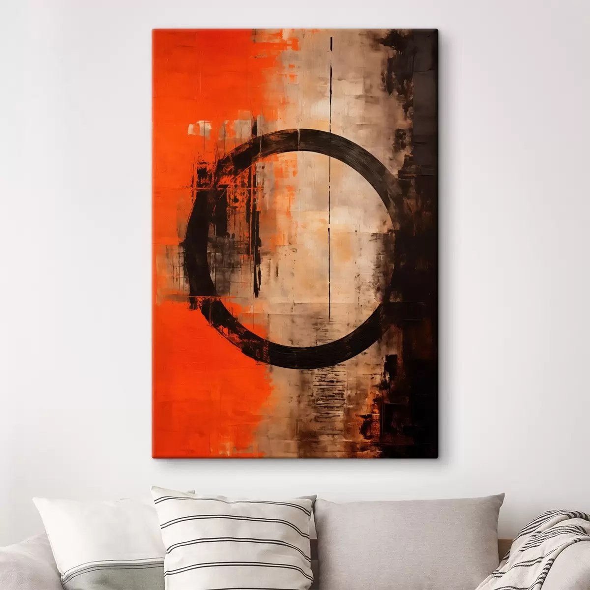 Wandbilder Abstraktes Bild mit großem schwarzen Kreis und warmen Texturen s46528