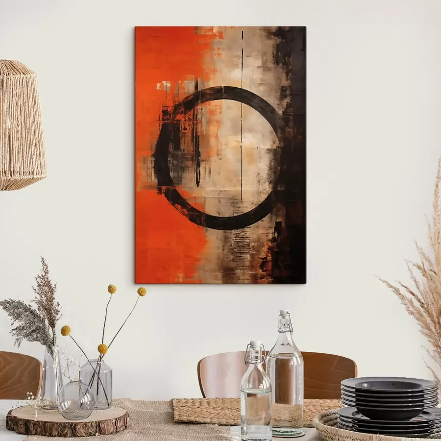 Wandbilder Abstraktes Bild mit großem schwarzen Kreis und warmen Texturen s46528