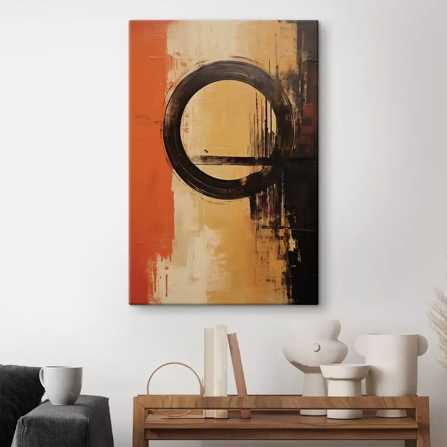 Wandbilder Abstraktes Motiv mit schwarzem Ring auf terrakottafarbenem Sandhintergrund s46529