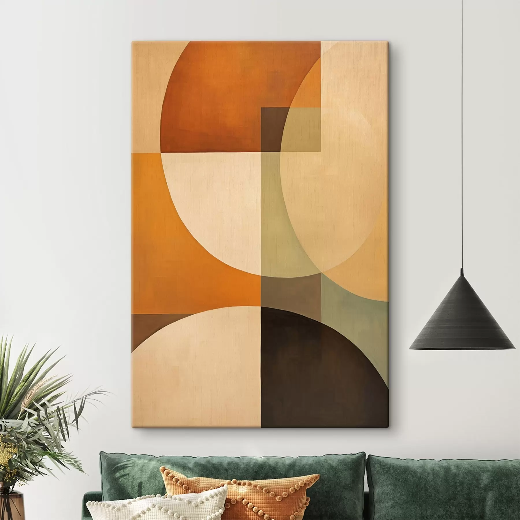 Wandbilder Große sich überschneidende Formen in Terrakotta-Olivtönen s46533