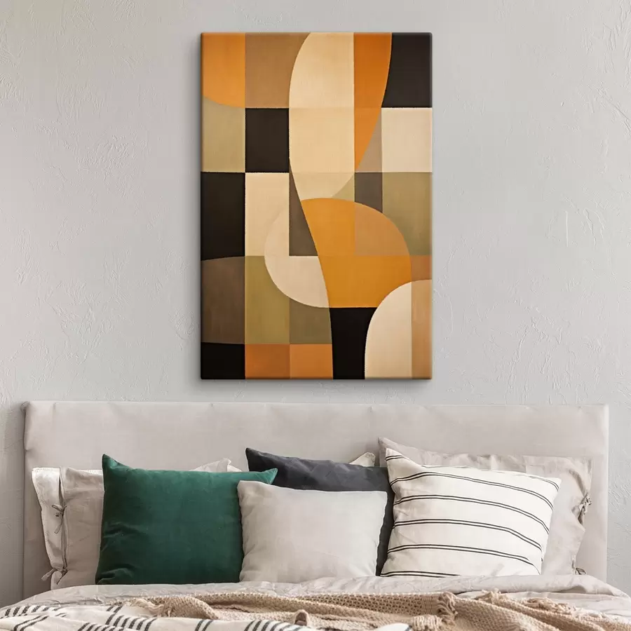 Wandbilder Patchwork aus Rechtecken mit einem sanften orangefarbenen Bogen s46534