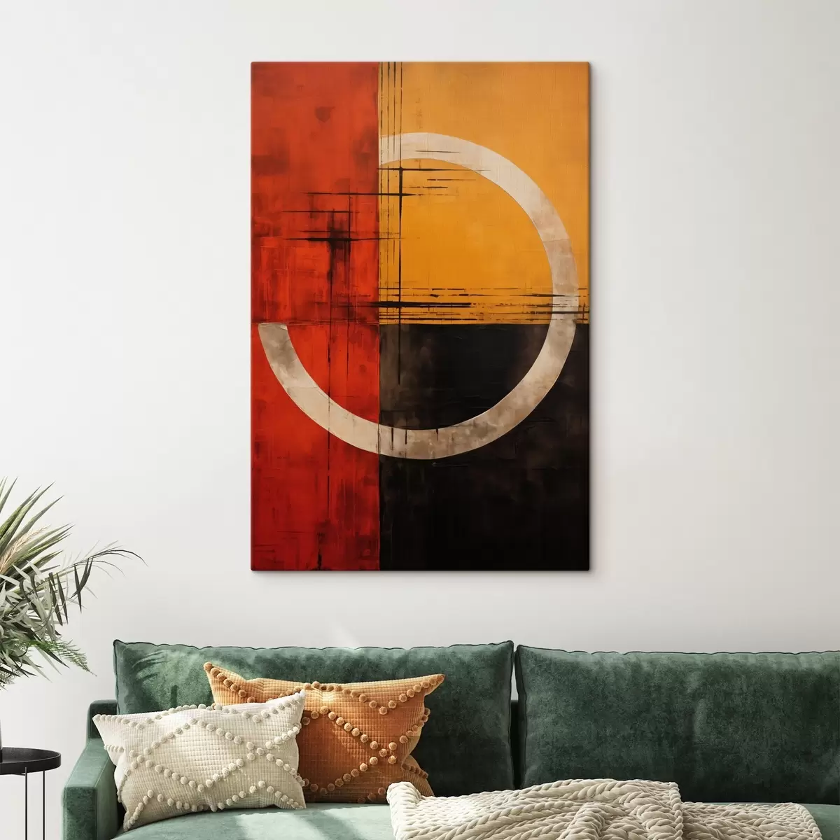 Wandbilder Abstrakter Kreis auf rot-schwarzem Hintergrund mit Linien s46535