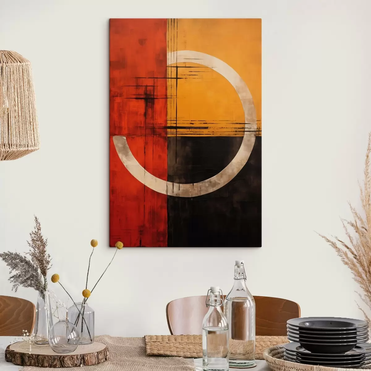 Wandbilder Abstrakter Kreis auf rot-schwarzem Hintergrund mit Linien s46535