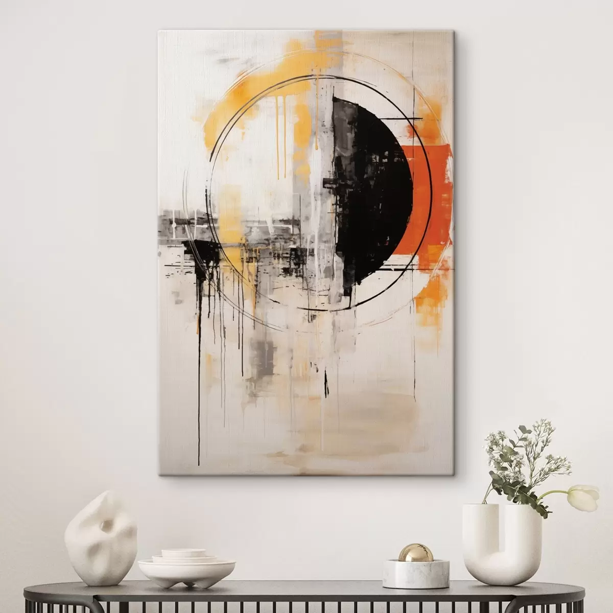 Wandbilder Einfarbiger orangefarbener Kreis mit strukturierten Tropfen s46536