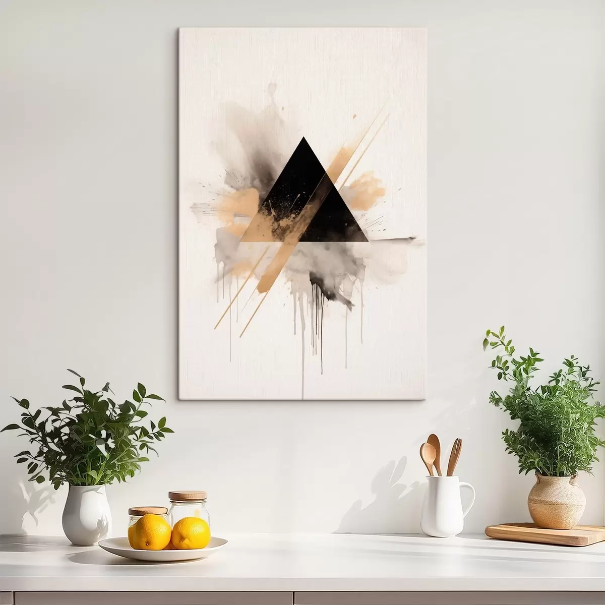 Wandbilder Geometrie: schwarzes Dreieck mit hellen Sprenkeln und Linien s46540