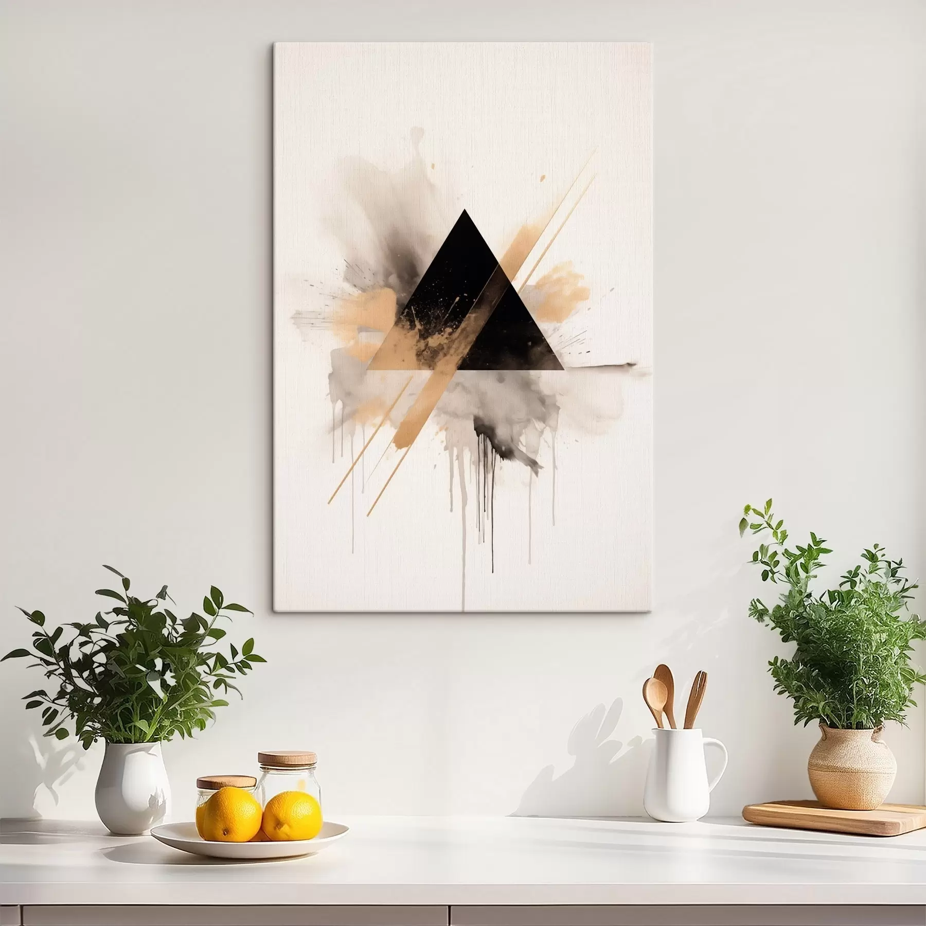 Wandbilder Geometrie: schwarzes Dreieck mit hellen Sprenkeln und Linien s46540