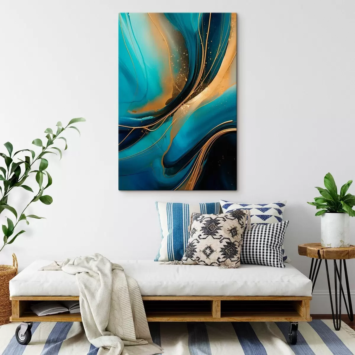 Wandbilder Türkisfarbener Fluss mit dünnen ockerfarbenen Fäden s46543