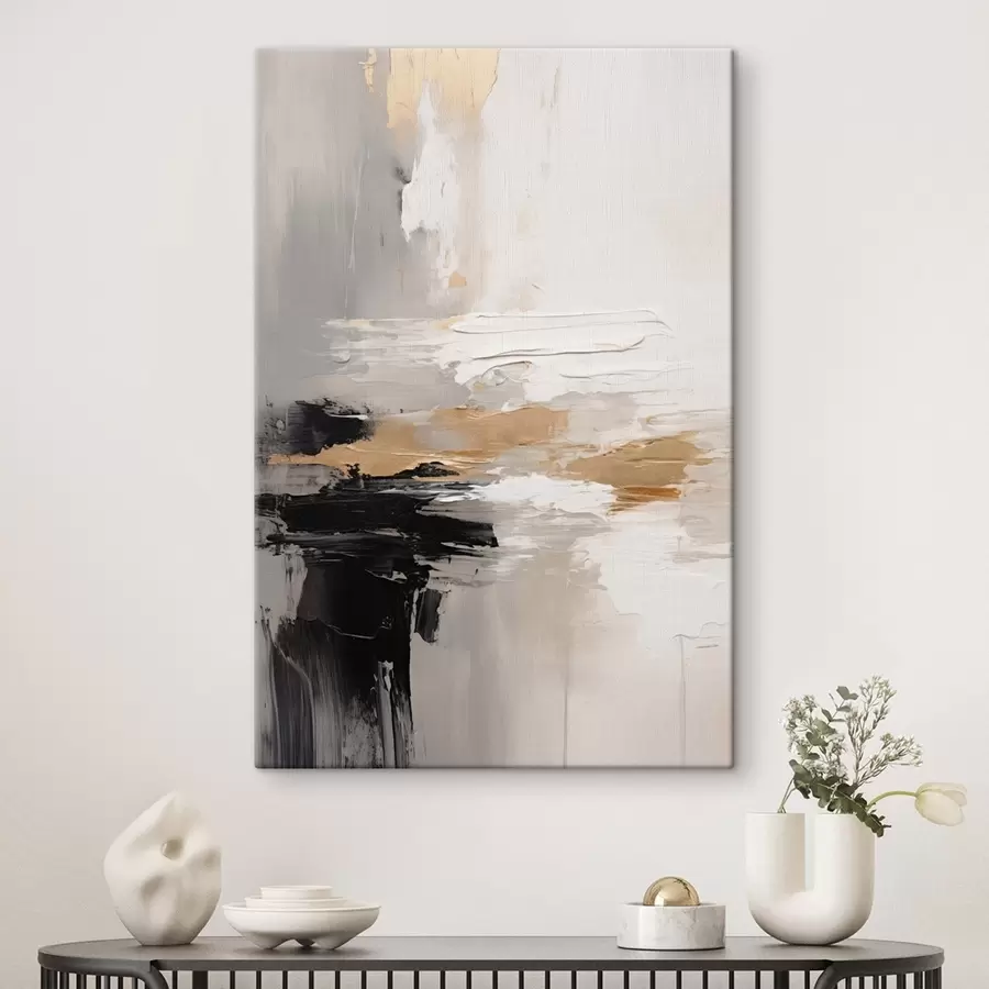 Wandbilder Nudefarbene Striche mit kontrastierender schwarzer und ockerfarbener Schicht s46544