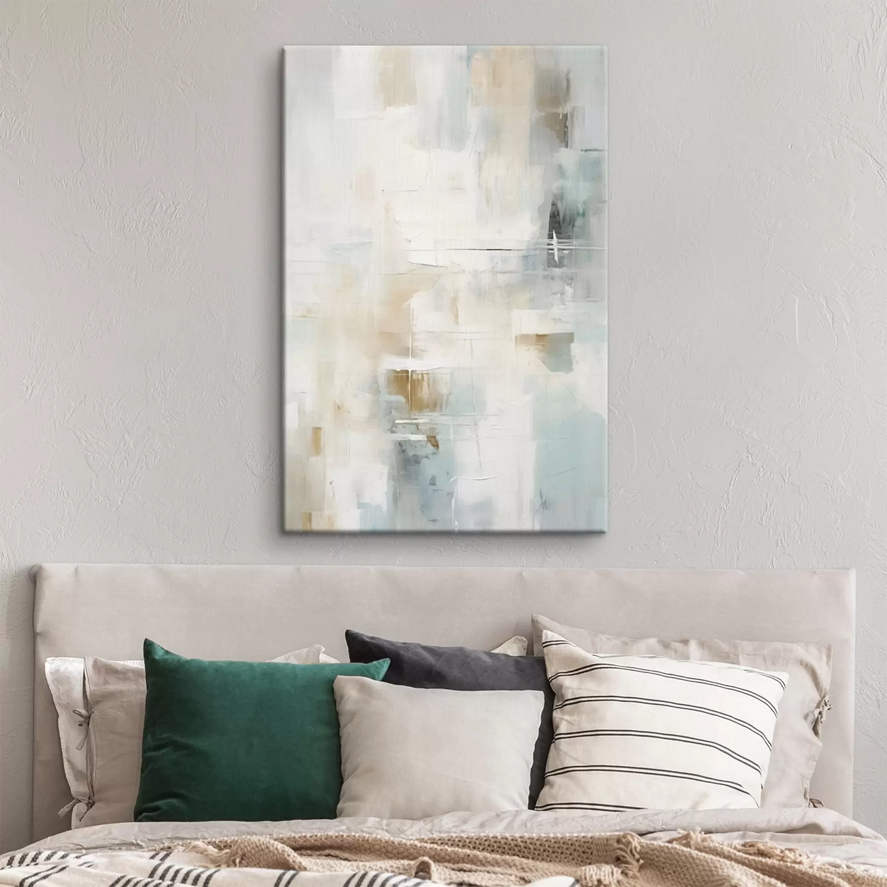 Wandbilder Luftige Pinselstriche in Blau und Beige auf Weiß s46547