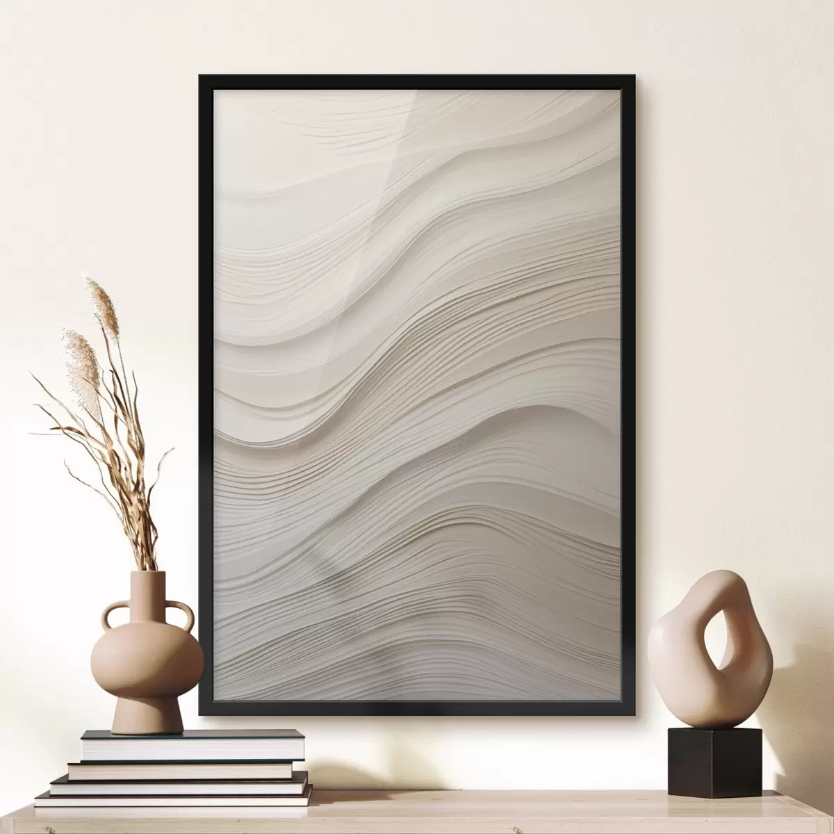 Poster Geschichtete Reliefwellen in Sandfarben, weiche Textur f46484