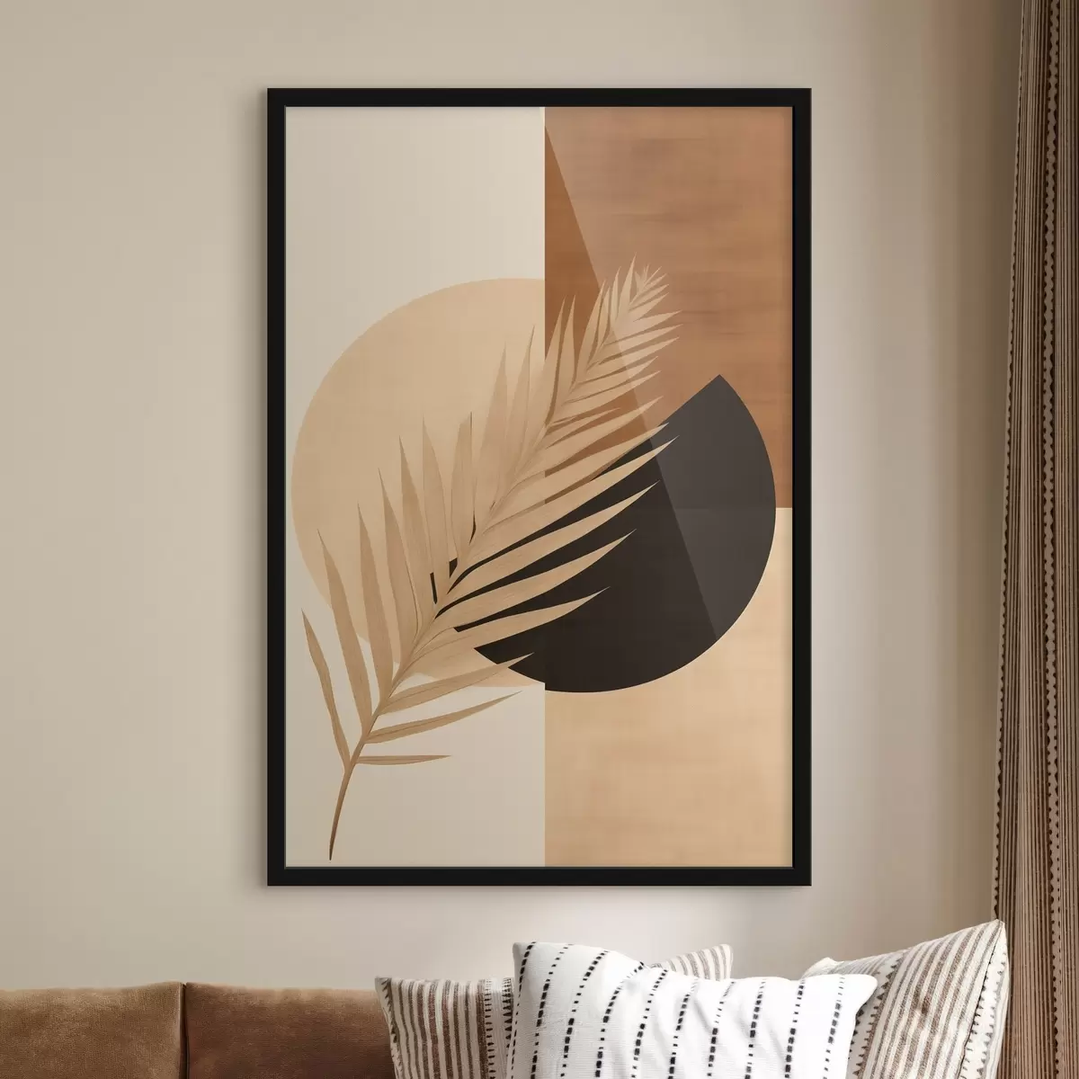 Poster Palmwedel über Terrakotta und cremefarbener Geometrie f46490